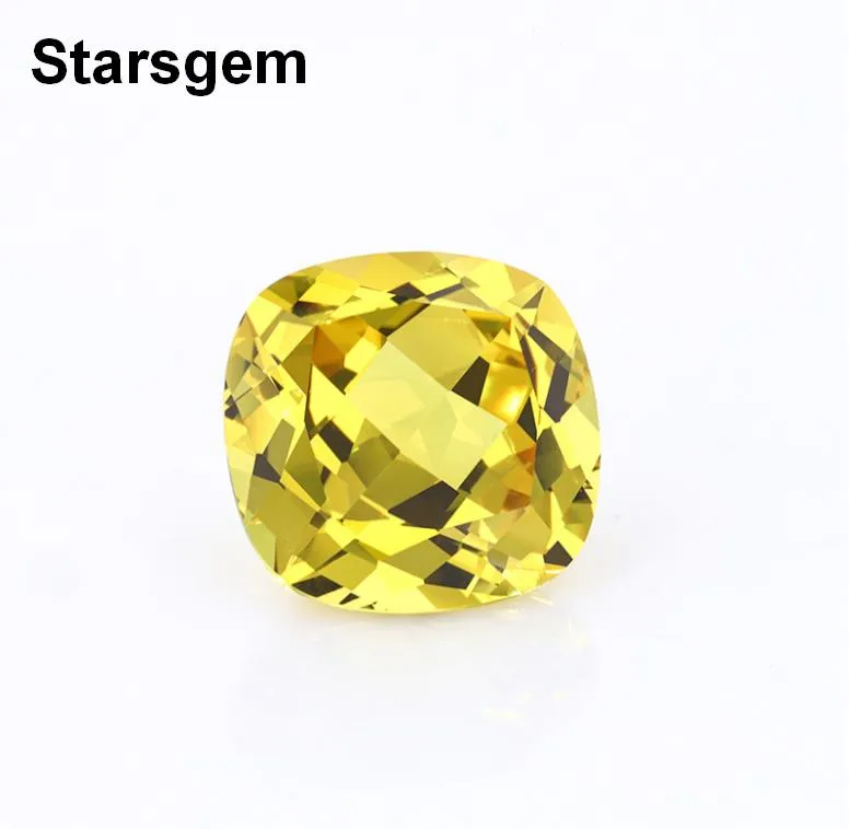 Starsgem para fabricación de joyas 3CT hecho por el hombre creado en laboratorio 8*8mm 8mm corte cojín zafiro amarillo